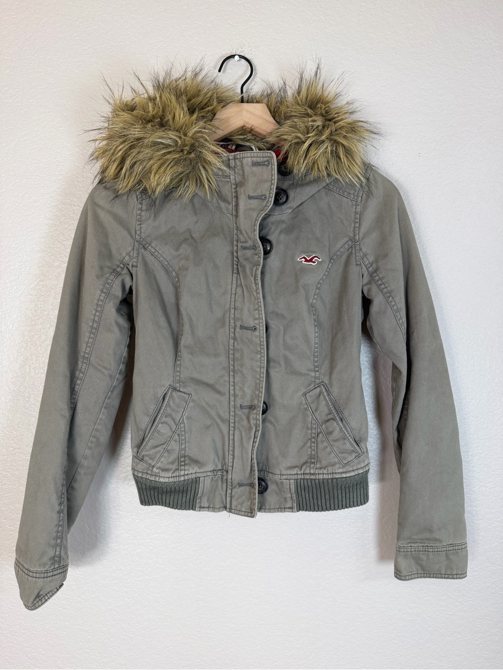 Y2K Hollister Bella Swan Olive Green Fur Trim Hooded Jacket Grail size Small